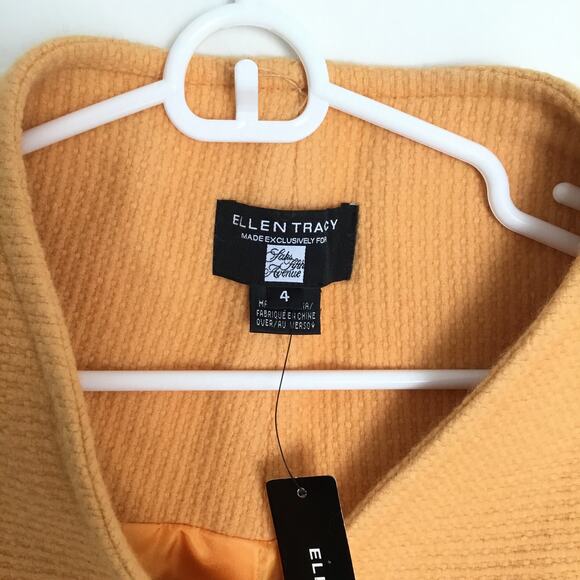 Ellen Tracy Mustard Yellow Angora & Wool Blend One Button Coat Pockets Sz 4 Flaw - Picture 3 of 10